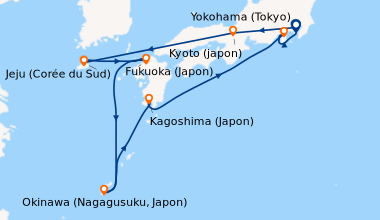 Itinéraire de la croisière Yokohama (Tokyo), En mer, Kyoto (japon), En m...