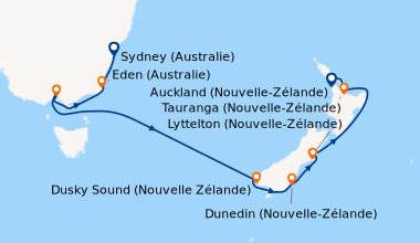 Itinéraire de la croisière Sydney (Australie), Eden (Australie), Melbour...