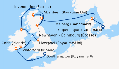 Itinéraire de la croisière Copenhague (Danemark), Aalborg (Danemark), En...