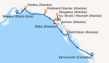 Itinéraire de la croisière Vancouver (Canada), Ketchikan (Alaska), Sitka...