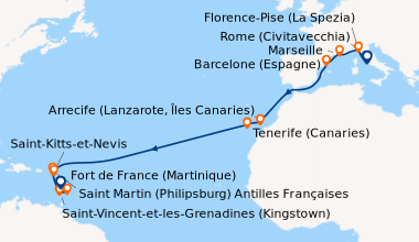 Itinéraire de la croisière Rome (Civitavecchia), Florence-Pise (La Spezi...