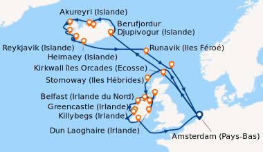 Itinéraire de la croisière Amsterdam (Pays-Bas), En mer, Stornoway (Iles...