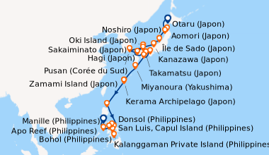 Itinéraire de la croisière Otaru (Japon), En mer, Aomori (Japon), Noshir...