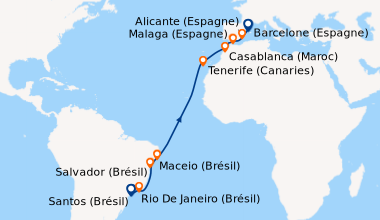 Itinéraire de la croisière Santos (Brésil), Rio De Janeiro (Brésil), En ...