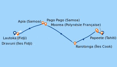 Itinéraire de la croisière Papeete (Tahiti), Moorea (Polynésie Française...