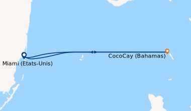 Itinéraire de la croisière Miami (Etats-Unis), En mer, CocoCay (Bahamas)...