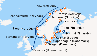Itinéraire de la croisière Douvres (Royaume-Uni), En mer, Stavanger (Nor...