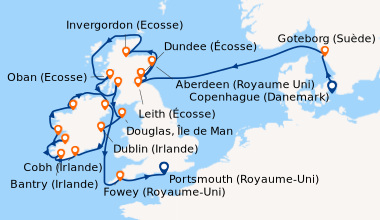 Itinéraire de la croisière Copenhague (Danemark), Goteborg (Suède), En m...