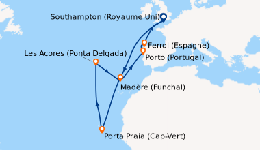 Itinéraire de la croisière Southampton (Royaume Uni) , En mer, En mer, E...