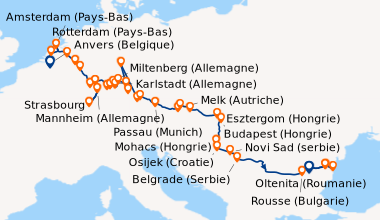 Itinéraire de la croisière Trésors d'Europe : une odyssée fluviale des canaux belges aux Portes de Fer (formule port/port) (ATO_PP)