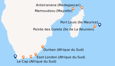 Itinéraire de la croisière Port Louis (Ile Maurice ), Pointe des Galets ...