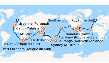 Itinéraire de la croisière Southampton (Royaume Uni), En mer, En mer, Li...