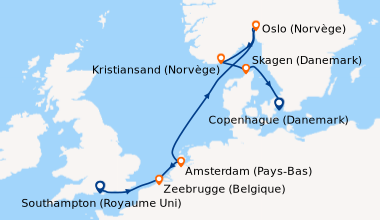 Itinéraire de la croisière Southampton (Royaume Uni) , Bruxelles (Belgiq...