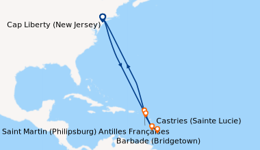 Itinéraire de la croisière Cap Liberty (New Jersey), En mer, En mer, En ...