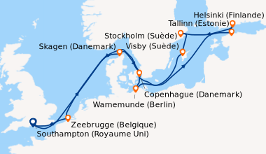 Itinéraire de la croisière Southampton (Royaume Uni) , En mer, Skagen (D...