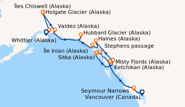 Itinéraire de la croisière Seymour Narrows, Vancouver (Canada), En mer, ...