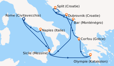 Itinéraire de la croisière Rome (Civitavecchia), Sicile (Messine), En me...