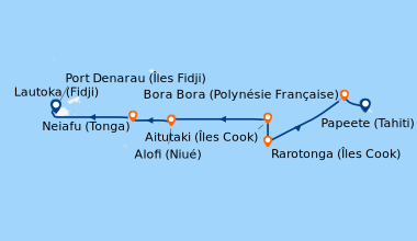 Itinéraire de la croisière Papeete (Tahiti), Bora Bora (Polynésie França...