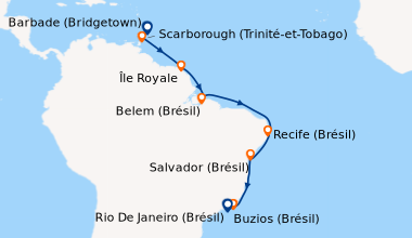 Itinéraire de la croisière Barbade (Bridgetown), Scarborough (Trinité-et...