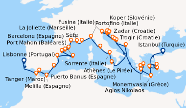 Itinéraire de la croisière Lisbonne (Portugal), En mer, Tanger (Maroc), ...