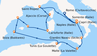 Itinéraire de la croisière Rome (Civitavecchia), Naples (Italie), Capri ...