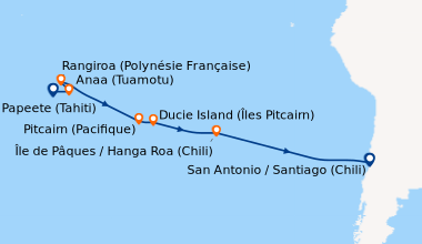 Itinéraire de la croisière Papeete (Tahiti), Anaa (Tuamotu), Rangiroa (P...