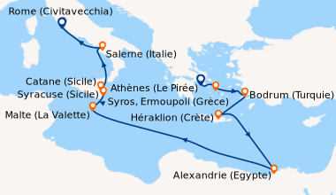 Itinéraire de la croisière Athènes (Le Pirée), Syros, Ermoupoli (Grèce),...