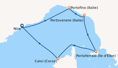 Itinéraire de la croisière Nice, Portofino (Italie), Portovenere (Italie...