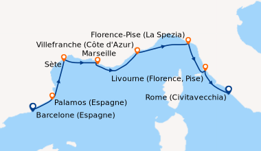 Itinéraire de la croisière Barcelone (Espagne), Palamos (Espagne), Sète,...