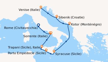 Itinéraire de la croisière Rome (Civitavecchia), Sorrente (Italie), Baie...