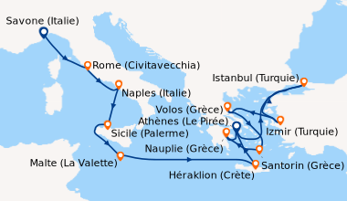 Itinéraire de la croisière Italie, Malte, Grèce, Turquie
