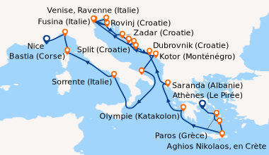 Itinéraire de la croisière Athènes (Le Pirée), Paros (Grèce), Santorin (...