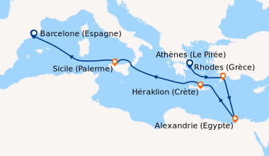 Itinéraire de la croisière Athènes (Le Pirée), Rhodes (Grèce), En mer, A...