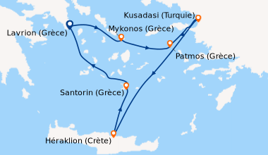 Itinéraire de la croisière Lavrion (Grèce), Mykonos (Grèce), Kusadasi (T...
