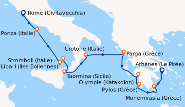 Itinéraire de la croisière Rome (Civitavecchia), Ponza (Italie), Lipari ...