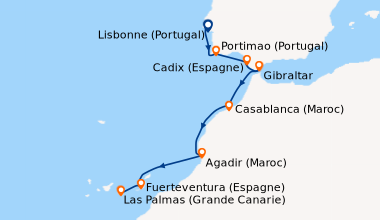 Itinéraire de la croisière Lisbonne (Portugal), Portimao (Portugal), Cad...