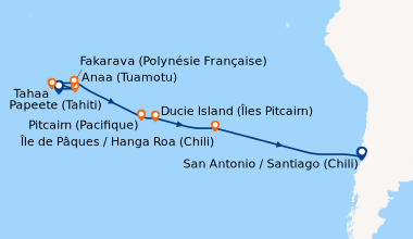 Itinéraire de la croisière Papeete (Tahiti), Anaa (Tuamotu), Tahaa, Faka...