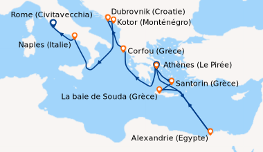 Itinéraire de la croisière Athènes (Le Pirée), En mer, Alexandrie (Egypt...