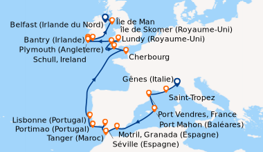 Itinéraire de la croisière Gênes (Italie), Saint-Tropez, Port Vendres, F...