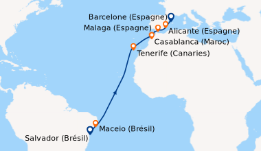 Itinéraire de la croisière Salvador (Brésil), Maceio (Brésil), En mer, E...