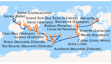 Itinéraire de la croisière Gênes (Italie), Marseille, Barcelone (Espagne...
