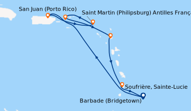 Itinéraire de la croisière Barbade (Bridgetown), En mer, San Juan (Porto...