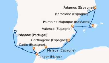 Itinéraire de la croisière Barcelone (Espagne), Palamos (Espagne), Palma...
