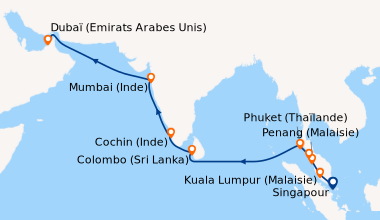 Itinéraire de la croisière Singapour, Kuala Lumpur (Malaisie), Kuala Lum...