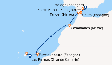 Itinéraire de la croisière Malaga (Espagne), Puerto Banus (Espagne), Tan...