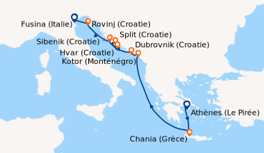 Itinéraire de la croisière Athènes (Le Pirée), Chania (Grèce), En mer, K...