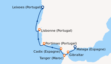 Itinéraire de la croisière Festival de Jazz, entre rives marocaines et paysages ibériques
