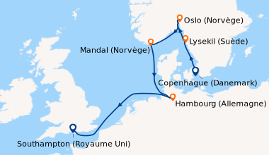 Itinéraire de la croisière Copenhague (Danemark), Lysekil (Suède), Oslo ...