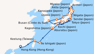Itinéraire de la croisière Hong-Kong (Hong-Kong), En mer, Keelung (Taiwa...