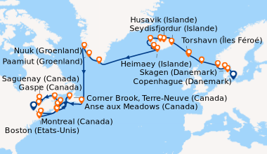 Itinéraire de la croisière Copenhague (Danemark), Skagen (Danemark), Are...